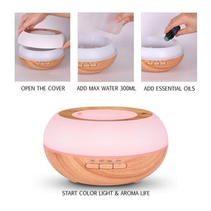 Giahol 300ml Wood Aroma Oil Diffuser 7 Color Light Cool Mist Ultrasonic Air Humidifier