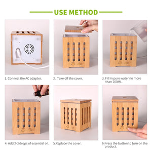 Nature Bamboo Aromatherapy Diffuser 200ml Ultrasonic Aroma Essential Oil Humidfier Diffuser