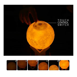 880ml Moon Lamp Humidifier Night Light Touch Change Color Usb Humidifier With Wood Stand