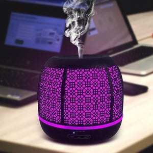 500ML Capacity Essential Oil Diffuser Iron Material Ultrasonic Aromatherapy Dry Burning Prevention LED Color Lamp For Bedroom