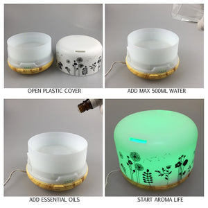 Aroma Diffuser 500ml 7 Color Light Pattern Print Essential Oil Humidifier Aromatherapy Diffuser