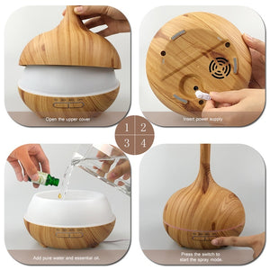 Wood Aroma Oil Diffuser 400ml Ultrasonic Color Light Humidifier Aromatherapy Oil Diffuser Machine