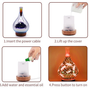 100ml 3d Glass Aromatherapy Oil Diffuser Color Change Led Light Essential Oil Aroma Humidifier