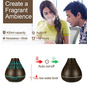 Wood Grain Aromatherapy Oil Diffuser 300ml Color Light Essential Oil Humidifier For Small Room