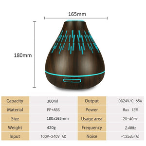 Wood Grain Aromatherapy Oil Diffuser 300ml Color Light Essential Oil Humidifier For Small Room